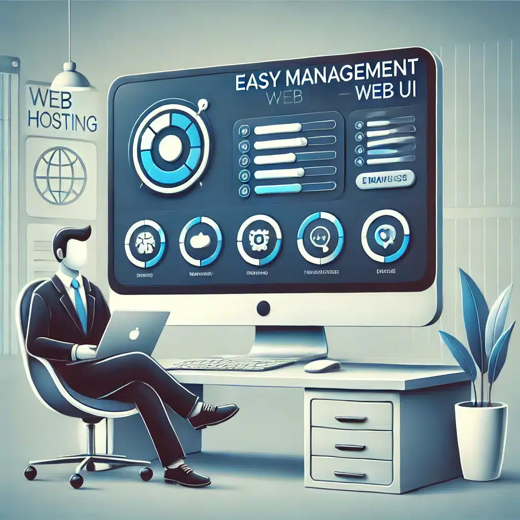A professional and visually appealing image illustrating easy management with a web UI for web hosting.